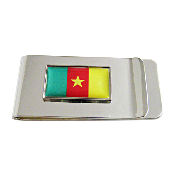 Kiola Designs Thin Bordered Cameroon Flag Pendant Necklace  Thin Bordered Cameroon Flag Pendant Money Clip